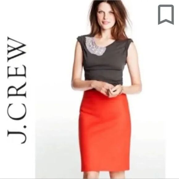 J. Crew Factory The Pencil Skirt Red Orange Cotton Skirt with Pockets Size 8 - Picture 1 of 16